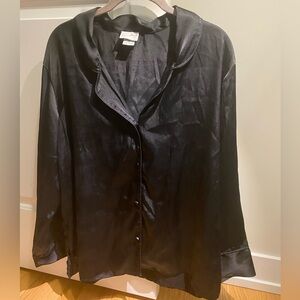 Vintage Black Satin Button-Up Pyjama Shirt